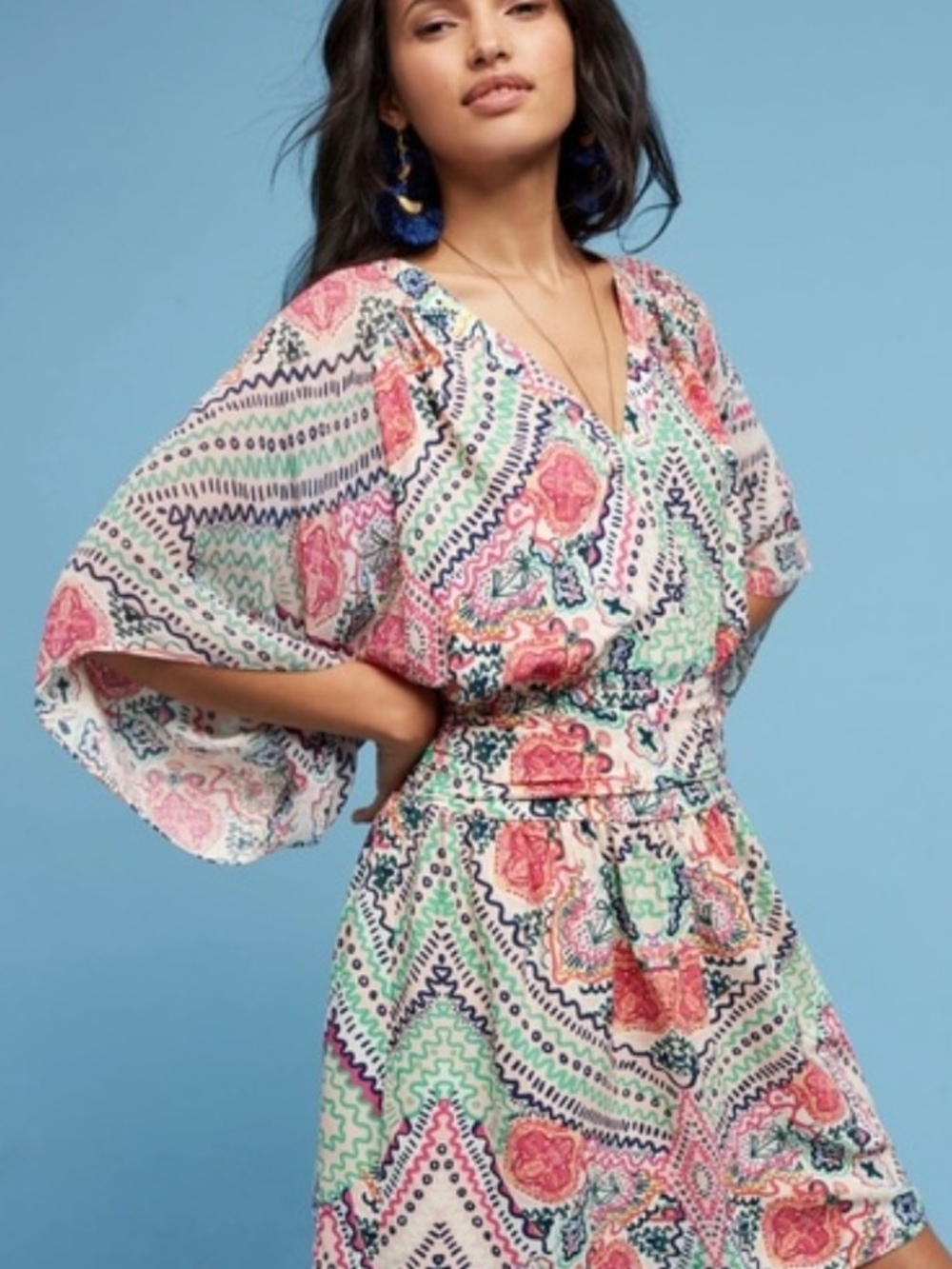 Maeve Multicolor Floral Paisley V-Neck Dress